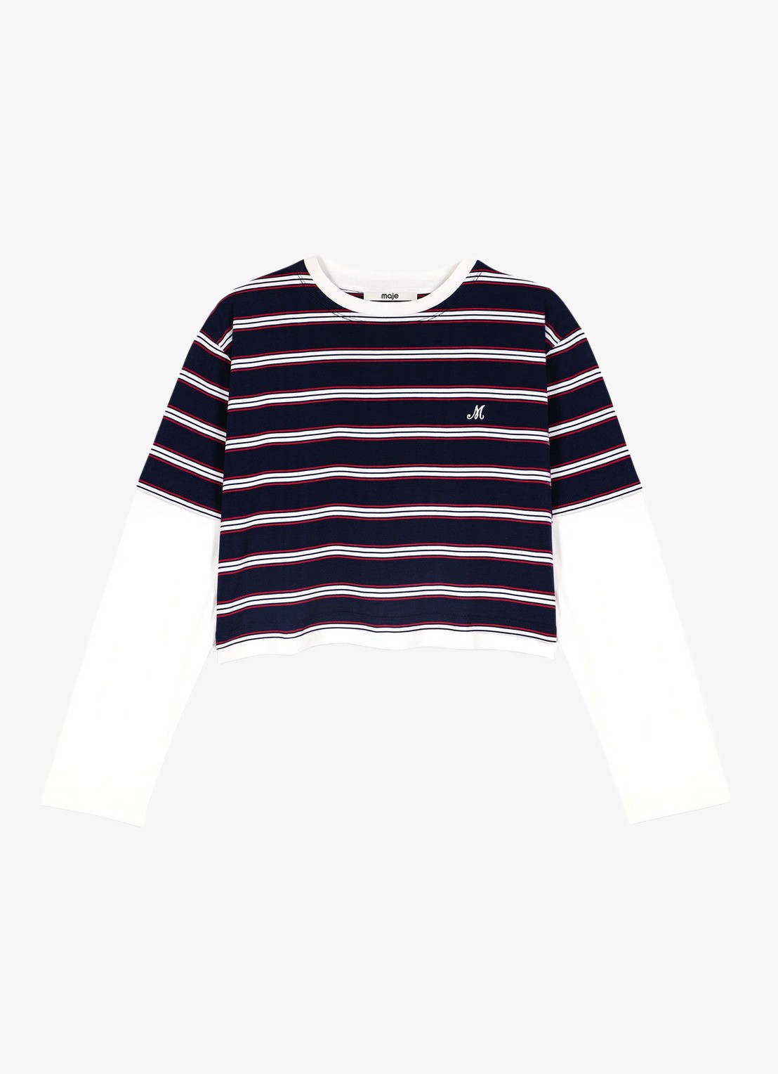 Maje Cropped long sleeve met streepprint - voorkant white/navy