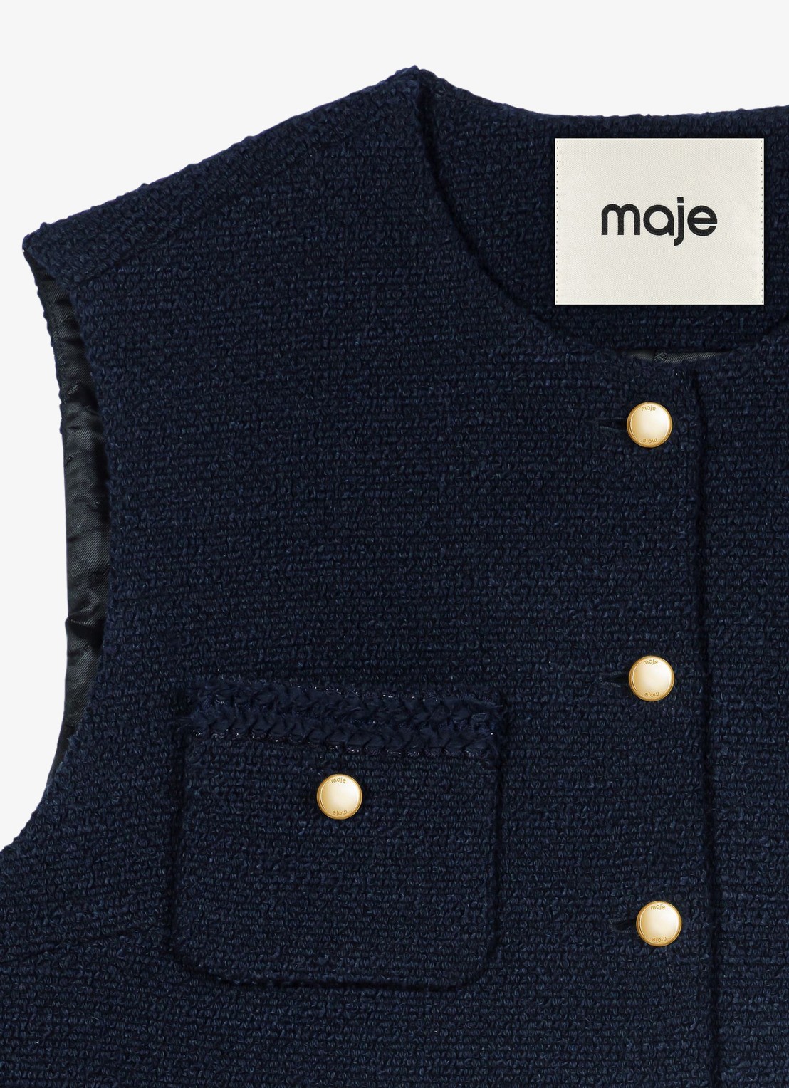 Maje Cropped mouwloos jack met tweed-look - detail donkerblauw