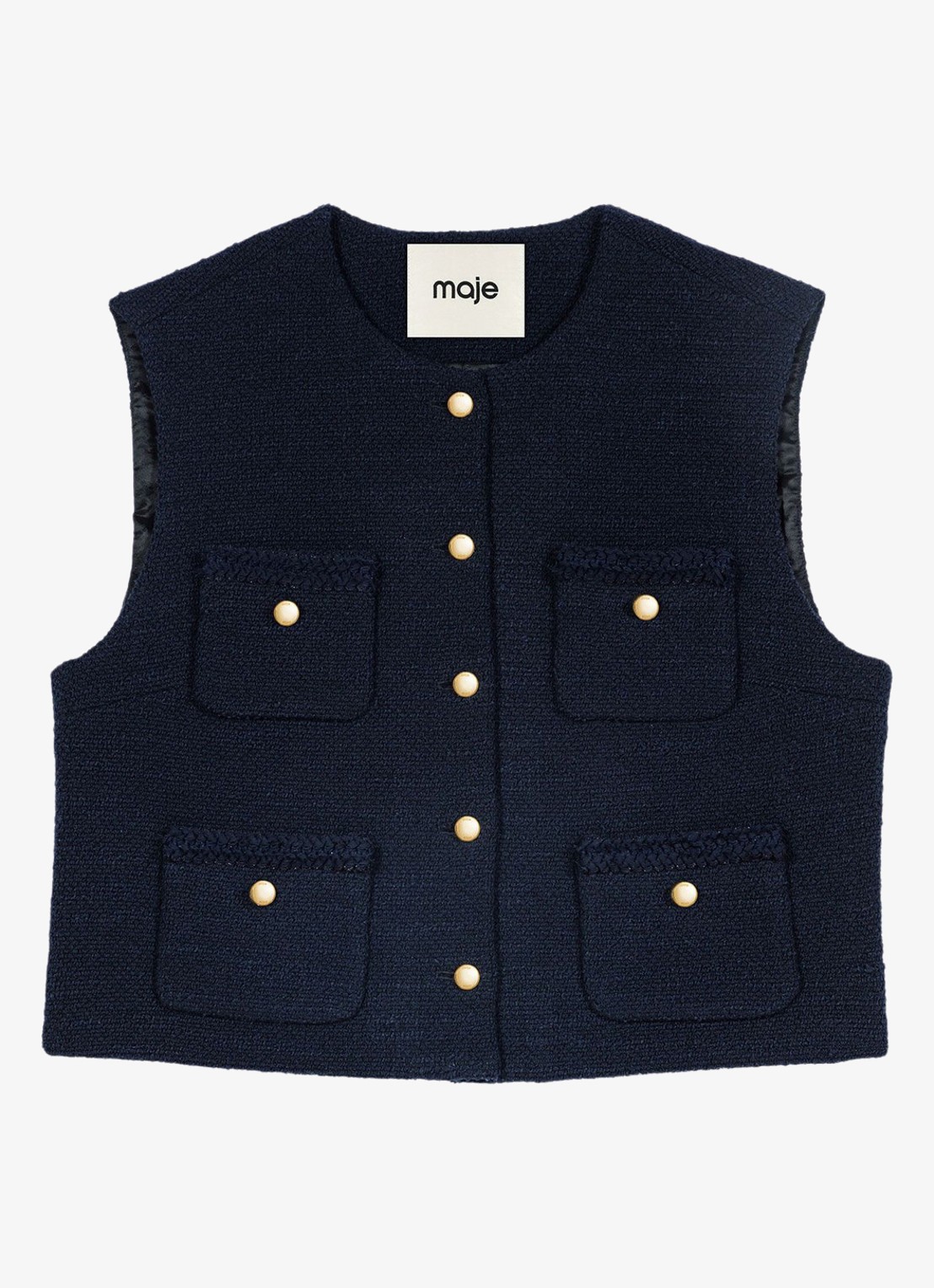 Maje Cropped mouwloos jack met tweed-look - voorkant 2 donkerblauw