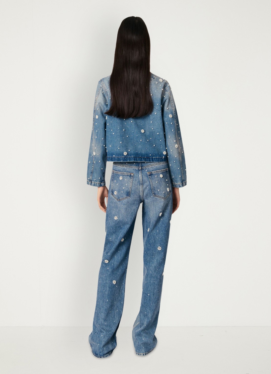 Maje Cropped spijkerjas met borduring - achterkant indigo