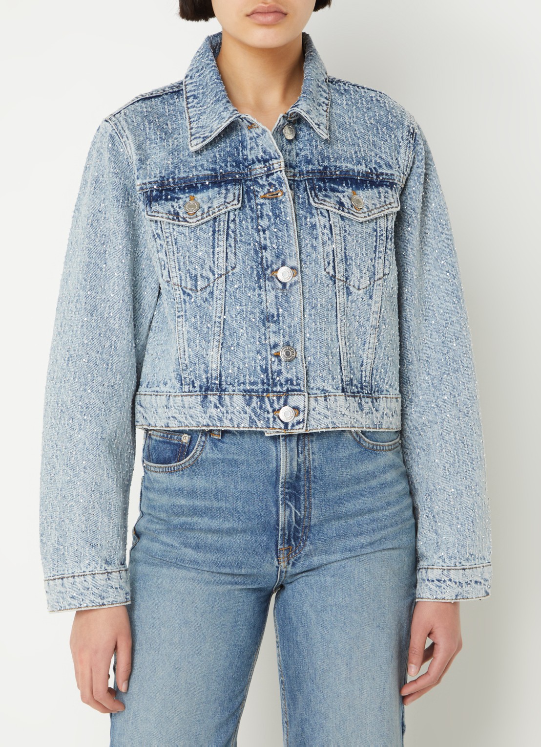 Maje Cropped spijkerjas met strass - detail 4 indigo