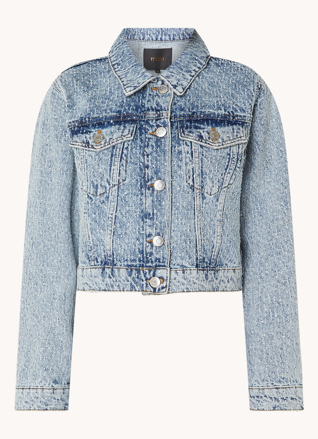 Maje Cropped spijkerjas met strass - voorkant 2 indigo