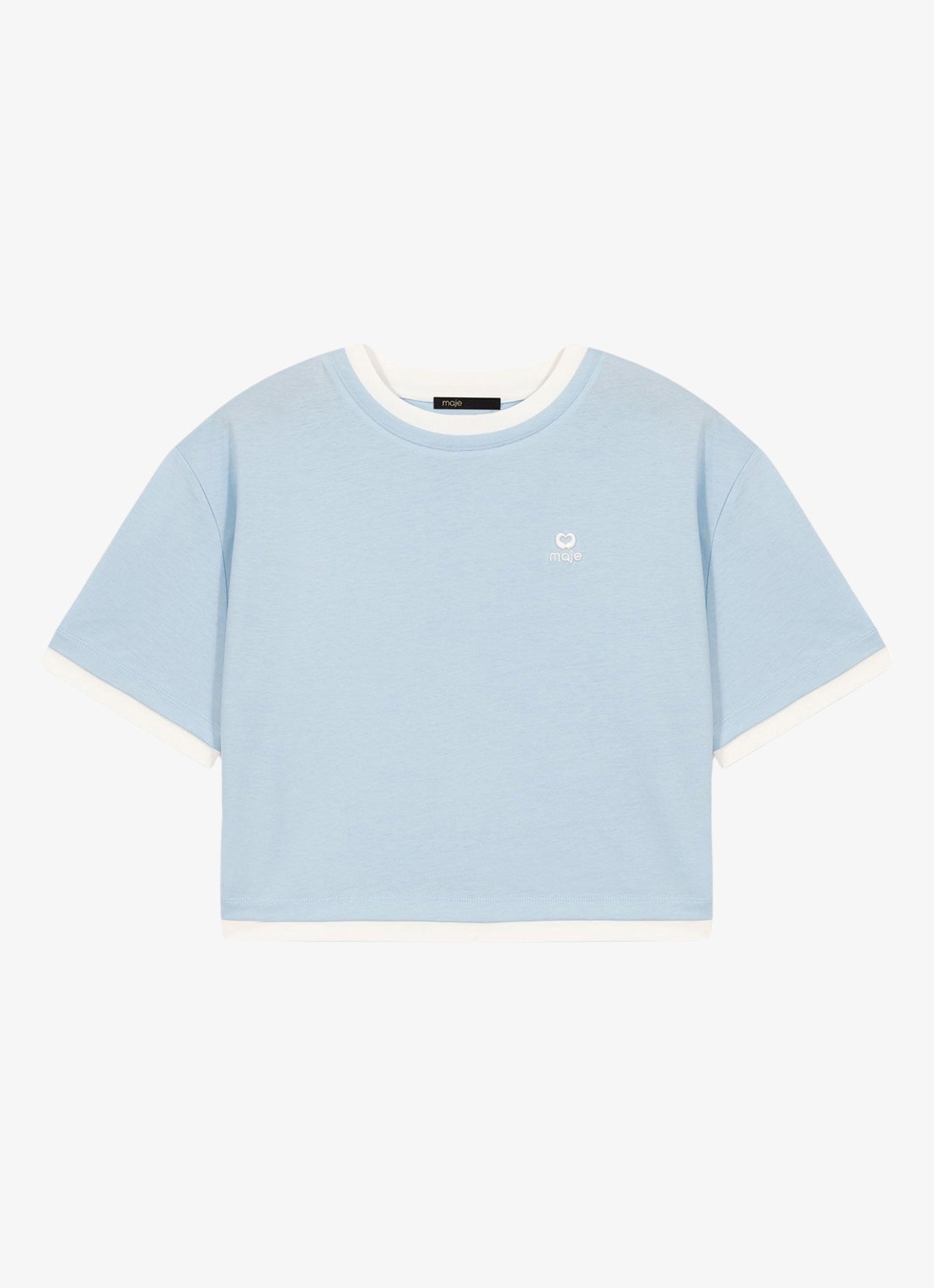 Maje Cropped T-shirt met logoborduring - voorkant 7 lichtblauw