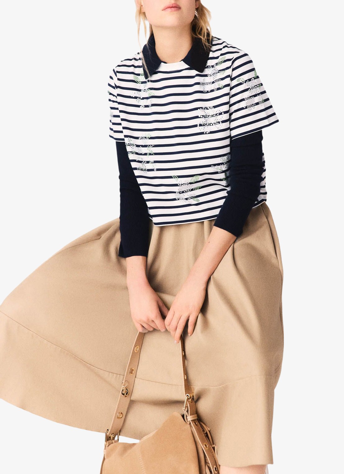 Maje Cropped T-shirt met streepprint en strass - detail 7 wit
