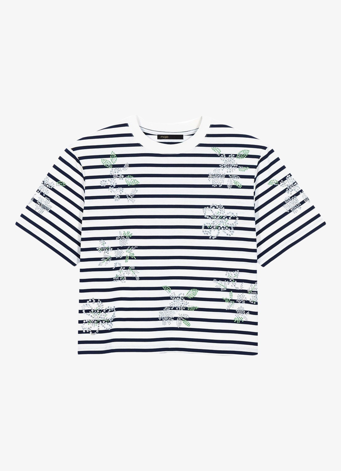 Maje Cropped T-shirt met streepprint en strass - voorkant 2 wit
