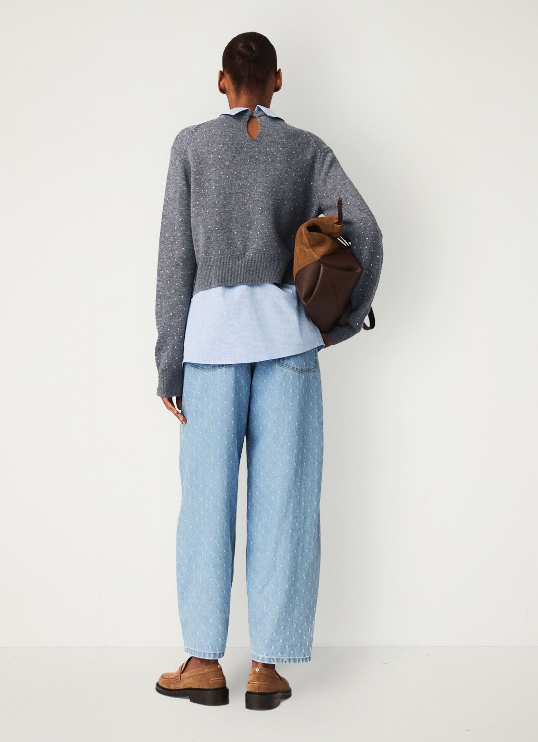 Maje Cropped trui in wolblend met strass en afneembare details - achterkant 7 grijs