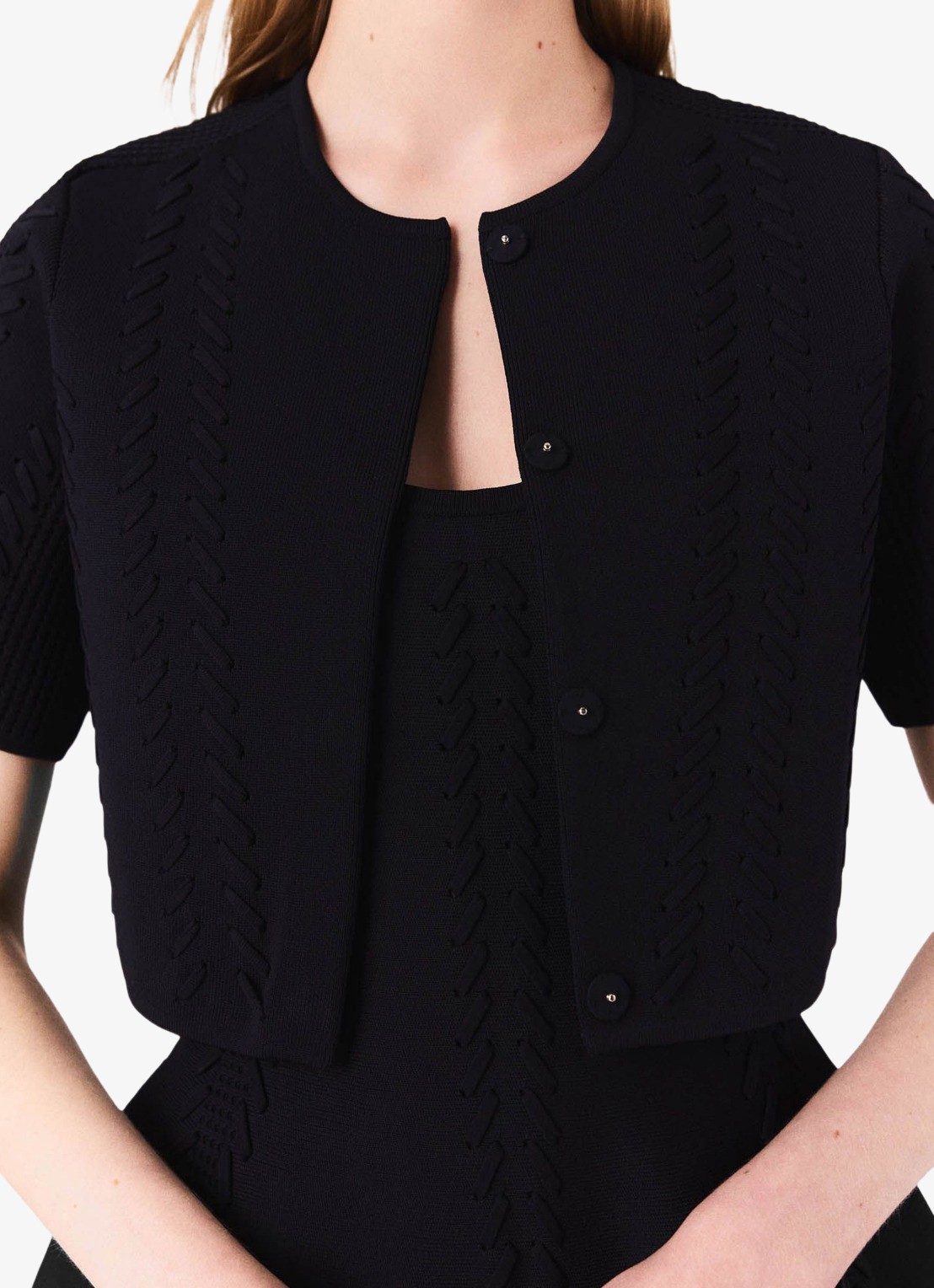 Maje Cropped vest met rijgdetail - detail 6 donkerblauw