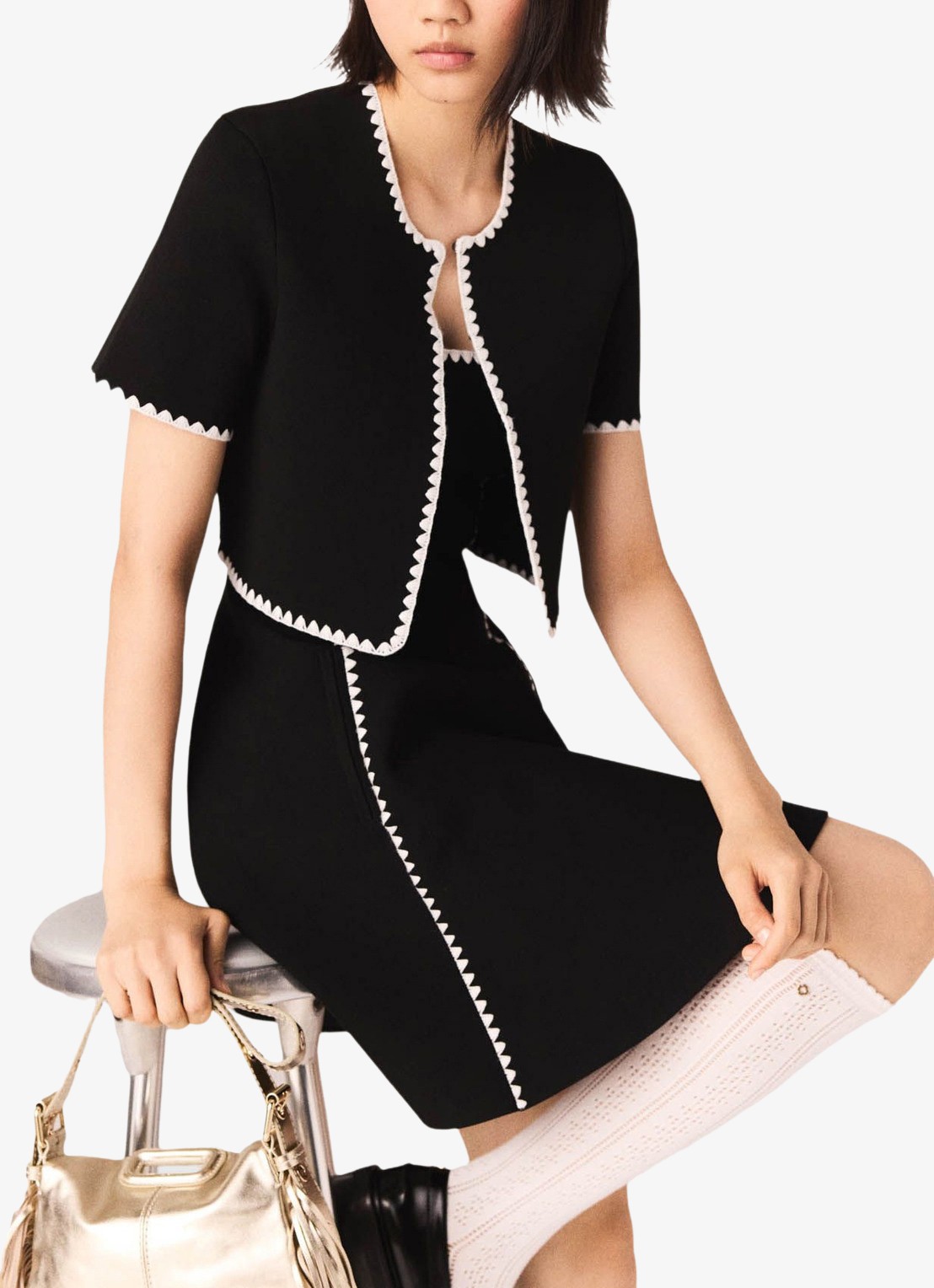 Maje Cropped vest met ronde hals - detail 3 zwart