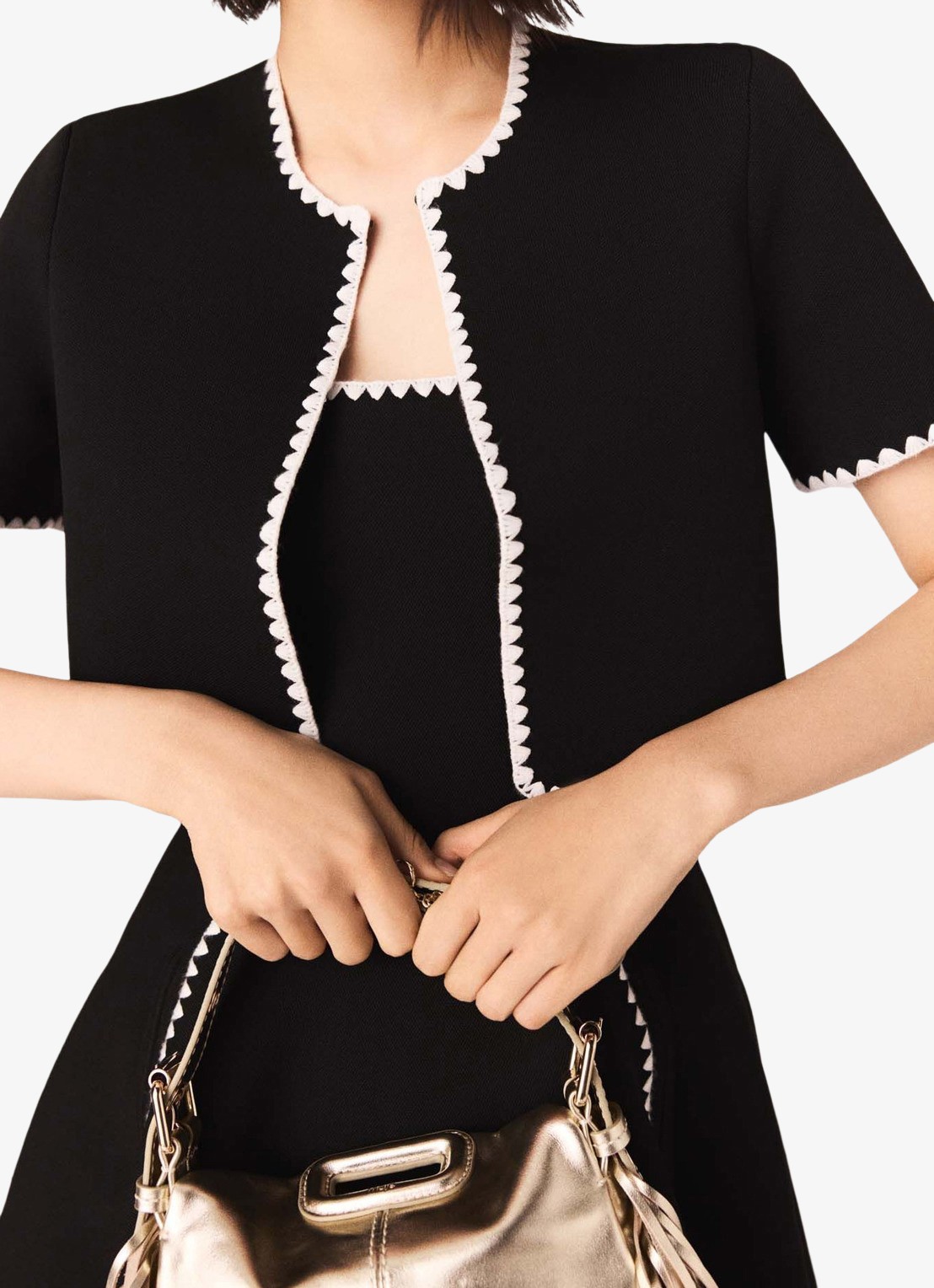 Maje Cropped vest met ronde hals - detail 4 zwart