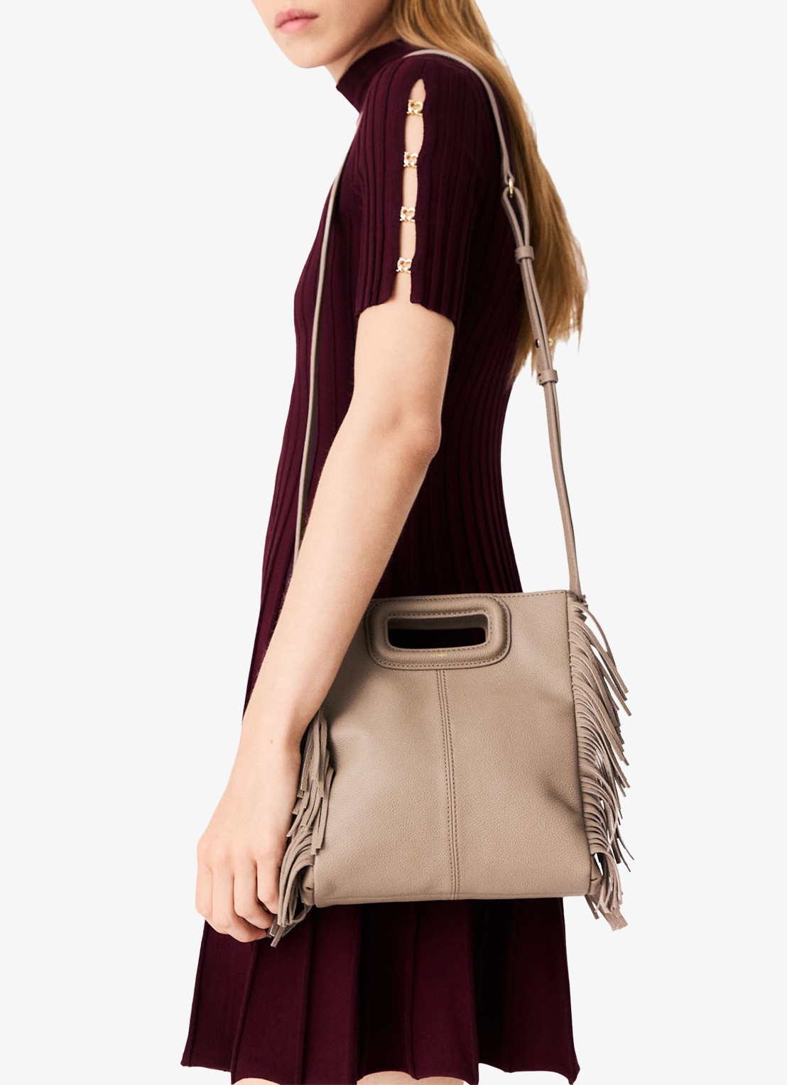 Maje Crossbodytas met franjes - detail 2 beige