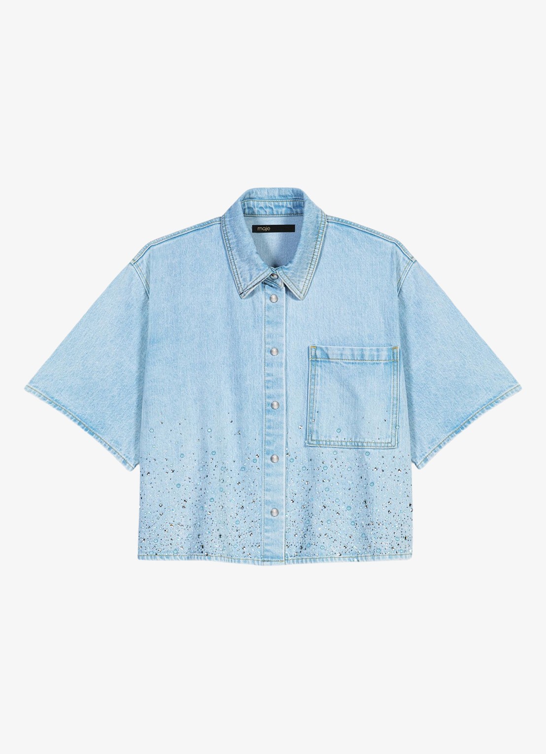 Maje Cyros blouse met strass  - voorkant 2 blauw