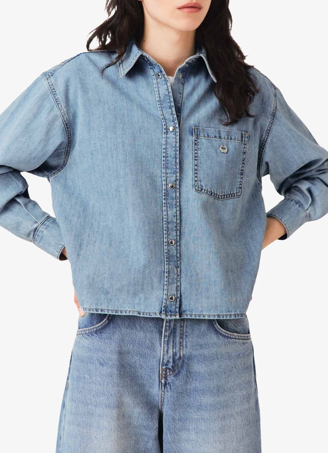 Maje Denim blouse met logo - detail 2 donkerblauw