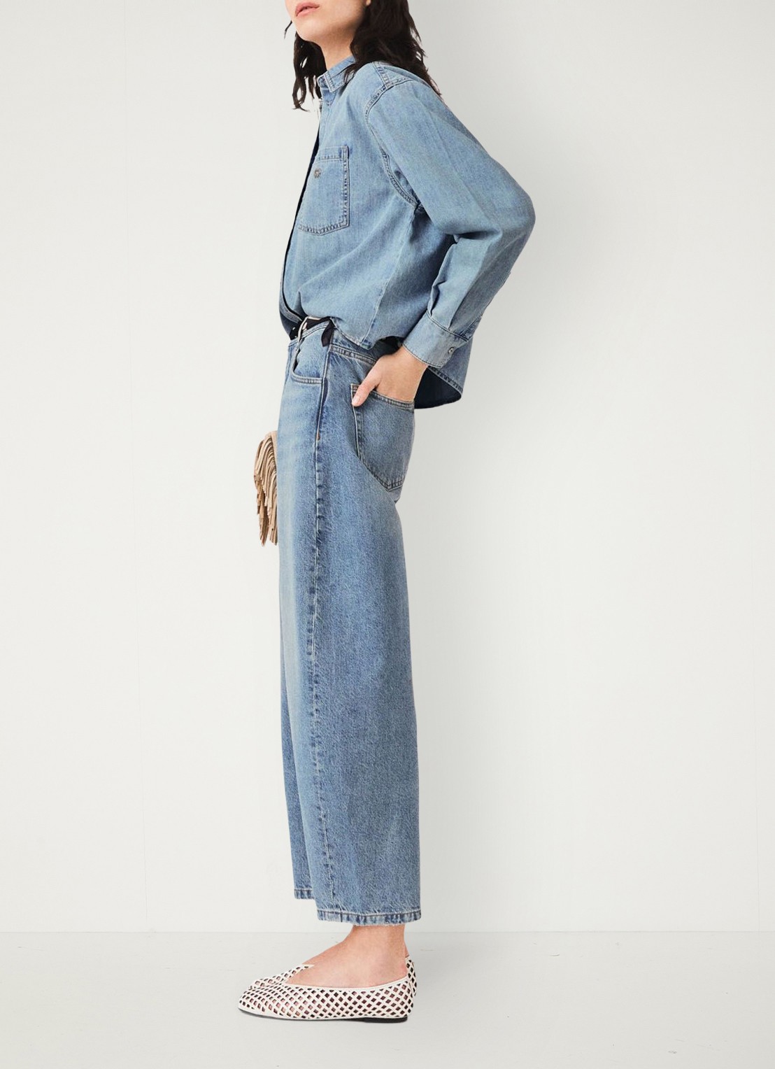 Maje Denim blouse met logo - detail 3 donkerblauw