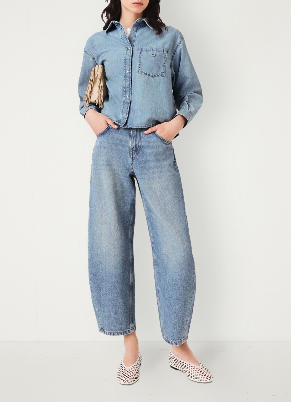 Maje Denim blouse met logo - voorkant 8 donkerblauw