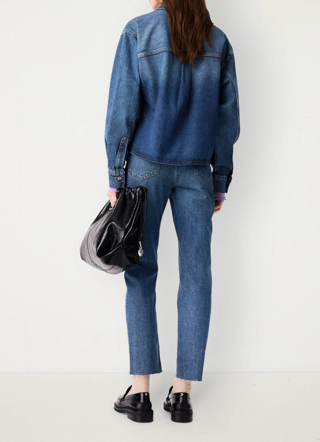 Maje Denim overshirt met sierlijke pins - achterkant 3 donkerblauw
