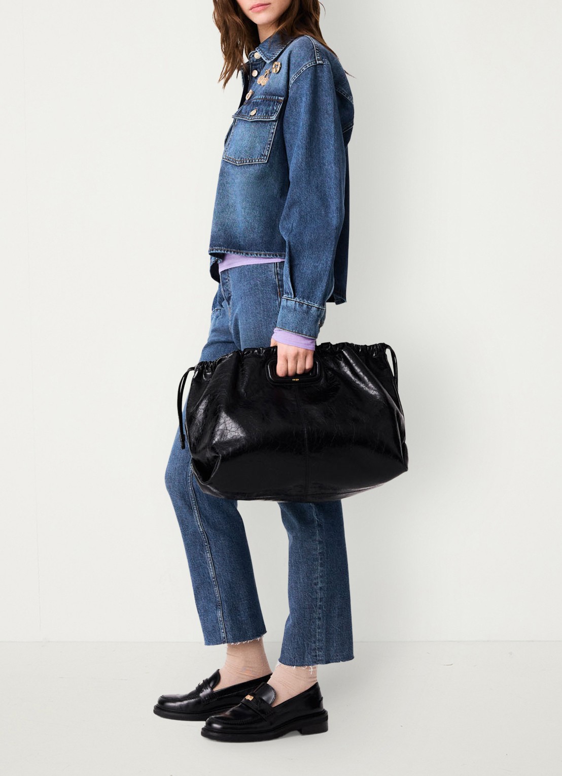 Maje Denim overshirt met sierlijke pins - detail 4 donkerblauw