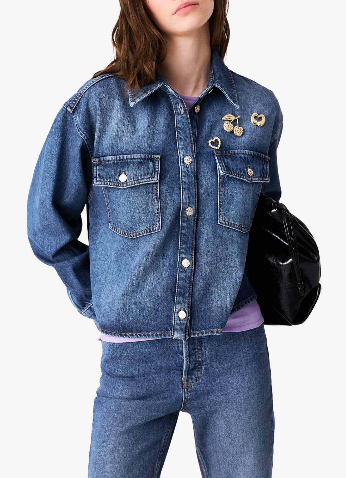 Maje Denim overshirt met sierlijke pins - detail 5 donkerblauw