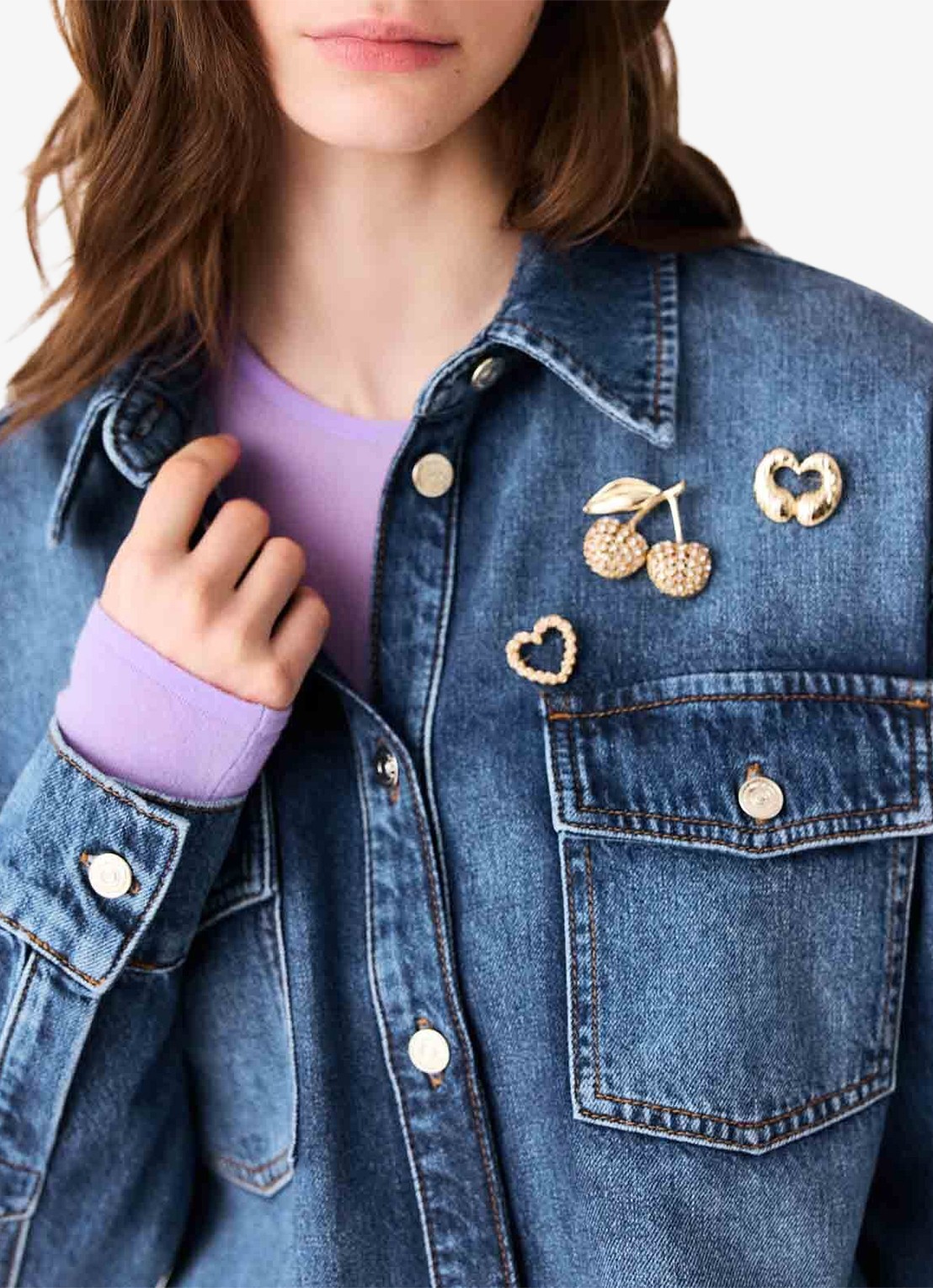 Maje Denim overshirt met sierlijke pins - detail 7 donkerblauw