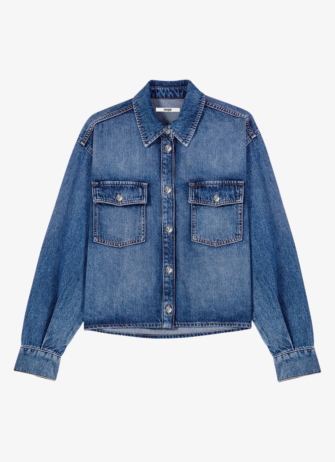 Maje Denim overshirt met sierlijke pins - detail 2 donkerblauw