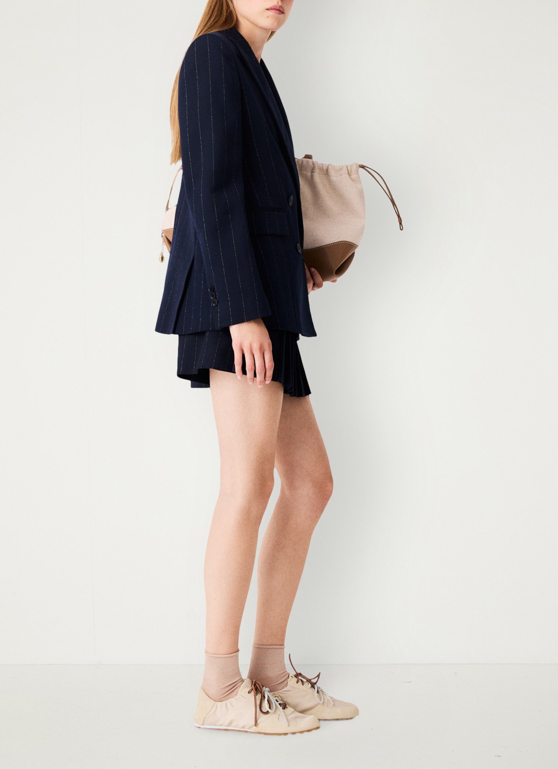Maje Double-breasted blazer in wolblend met krijtstreep - detail 5 donkerblauw