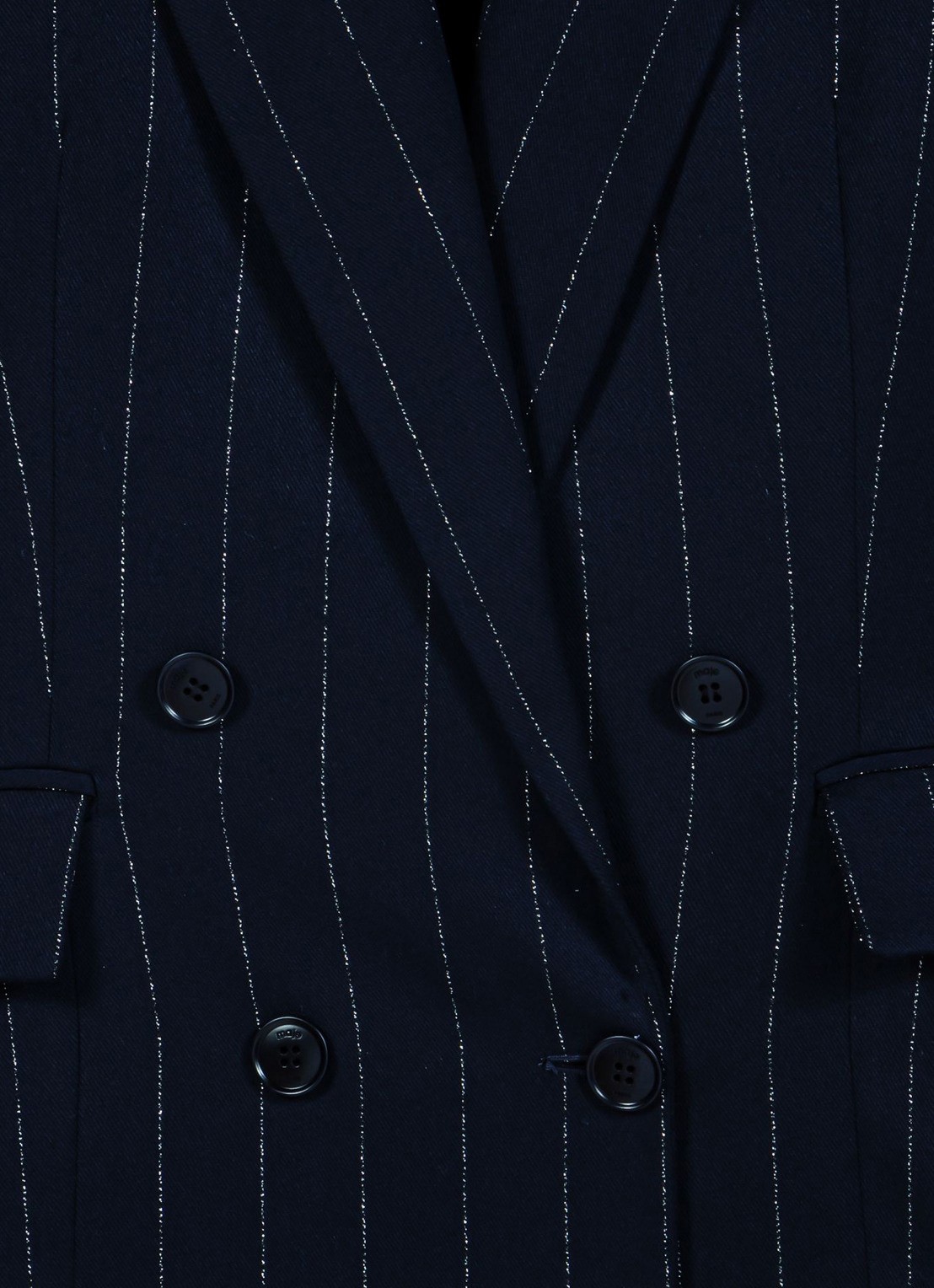 Maje Double-breasted blazer in wolblend met krijtstreep - detail 8 donkerblauw