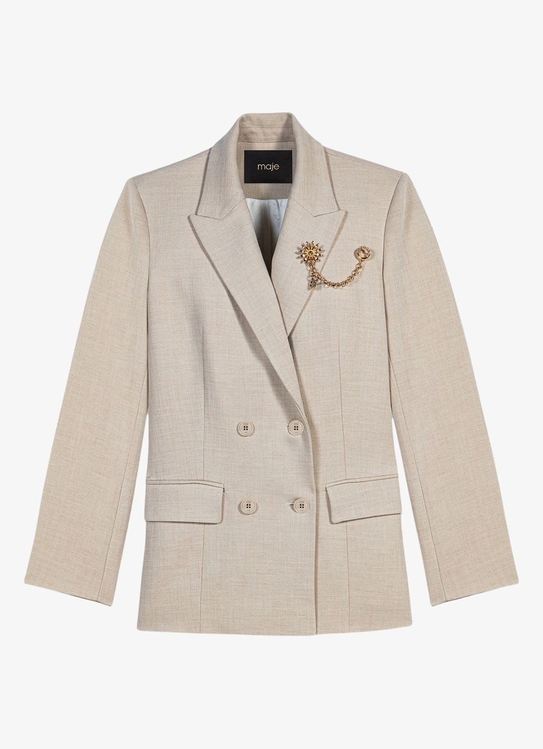 Maje Double-breasted blazer met klepzakken - voorkant 4 beige