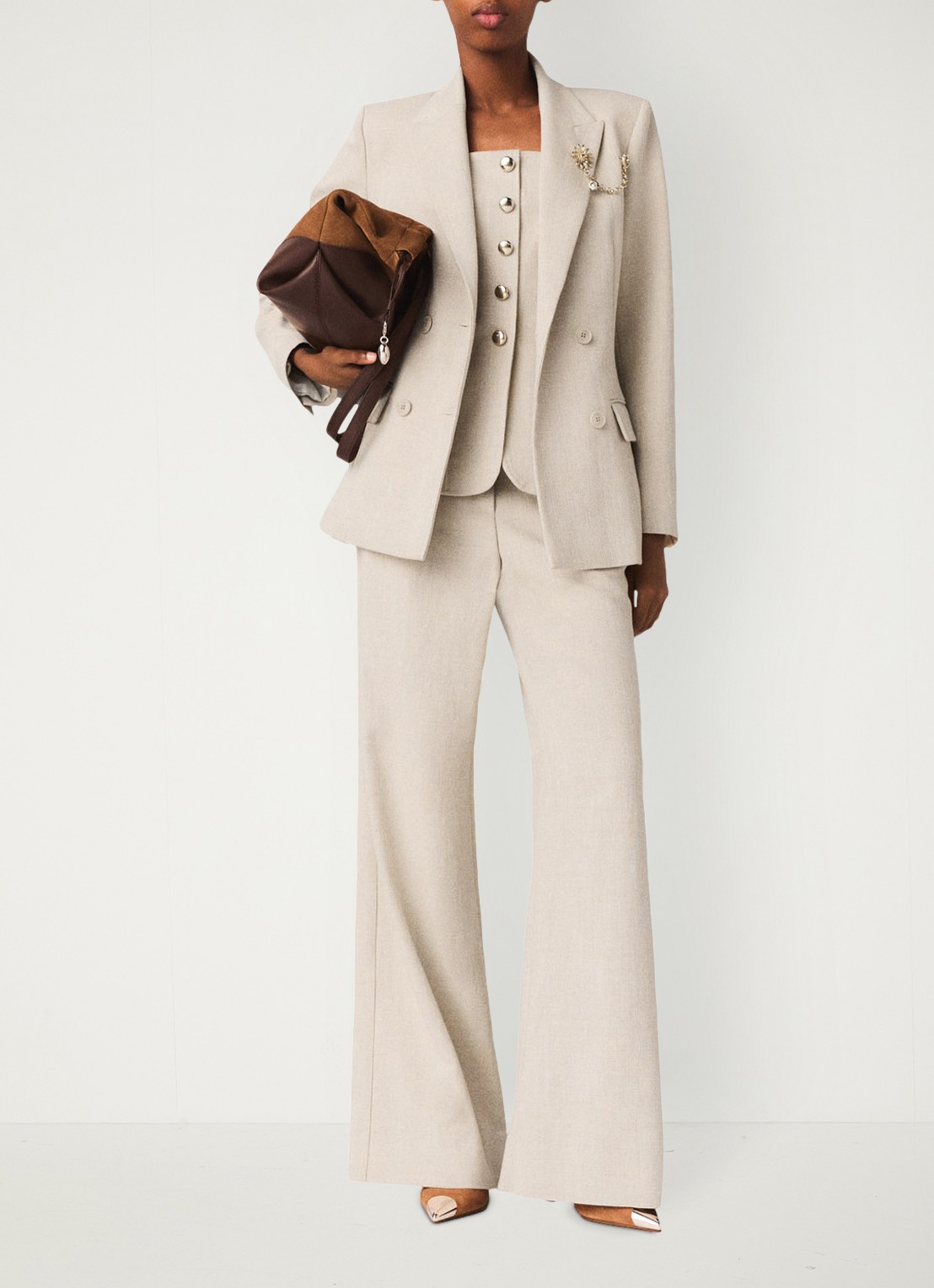 Maje Double-breasted blazer met klepzakken - voorkant 5 beige