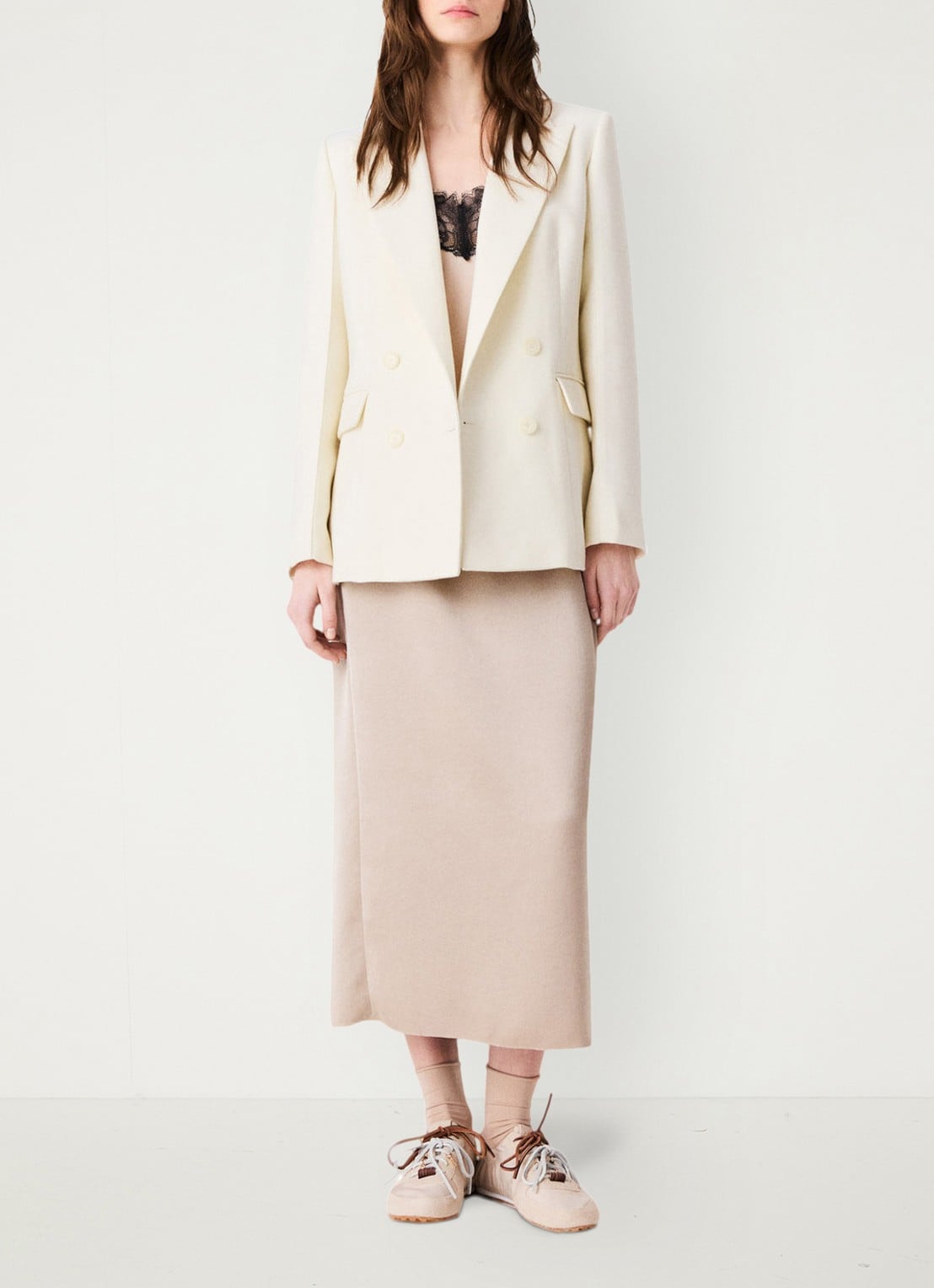 Maje Double-breasted blazer met klepzakken - voorkant 8 beige