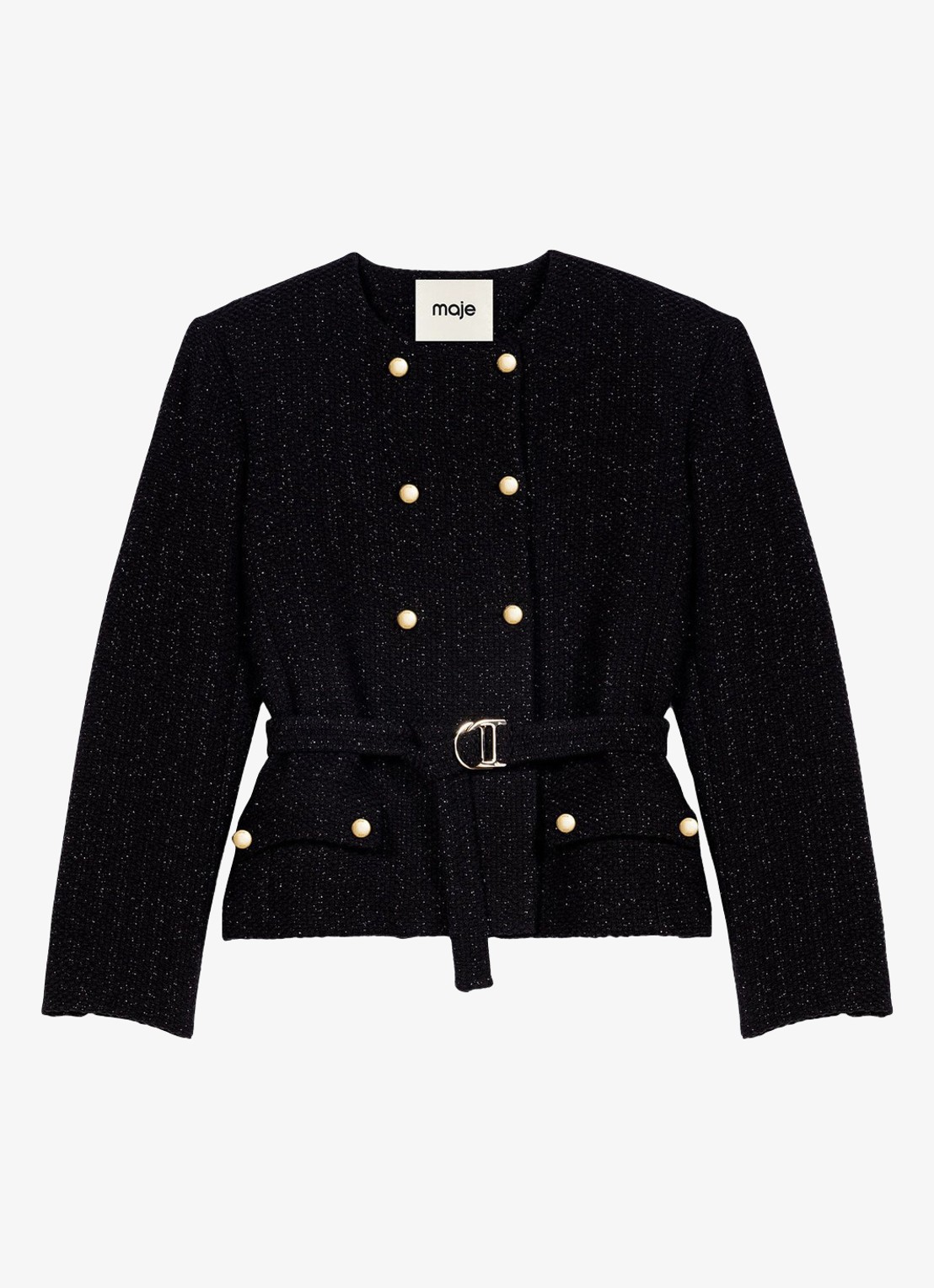 Maje Double-breasted blazer met riem - voorkant 2 jeans