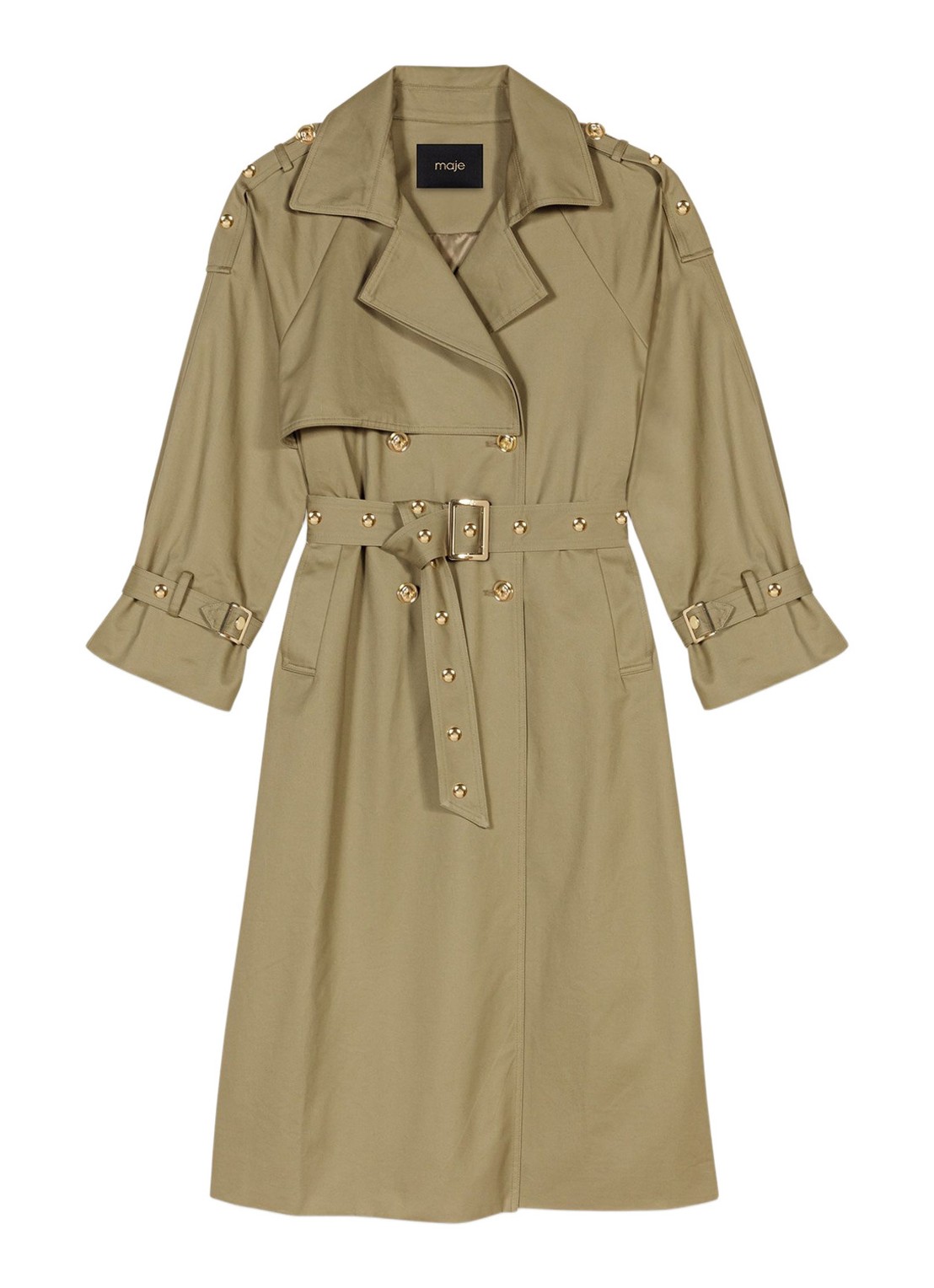 Maje Double-breasted trenchcoat met ceintuur - voorkant 6 khaki