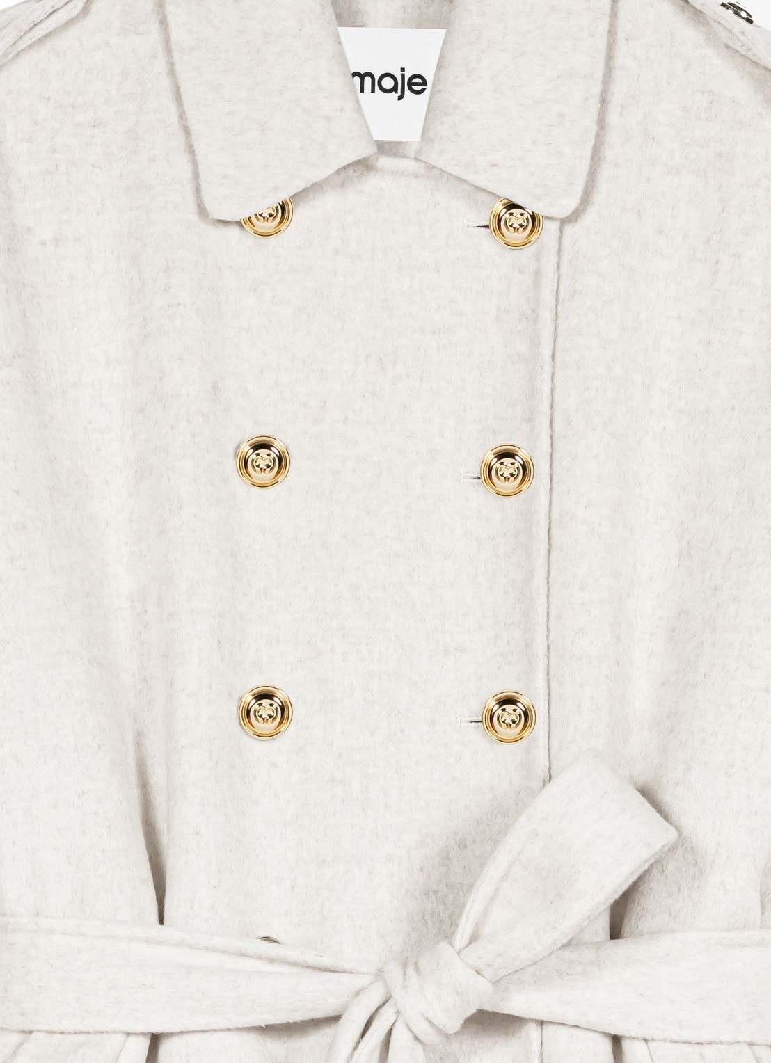 Maje Double-breasted trenchcoat met strikceintuur - detail 2 beige