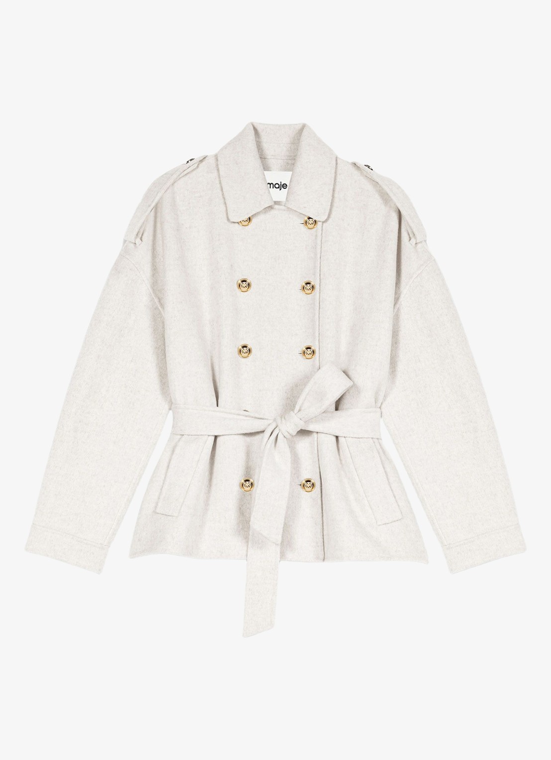 Maje Double-breasted trenchcoat met strikceintuur - voorkant beige