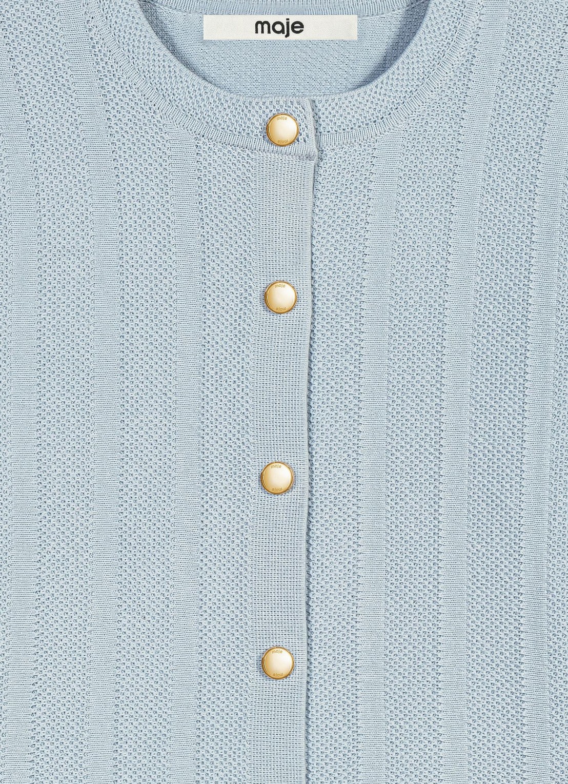 Maje Fijngebreid cropped vest met ronde hals - detail 2 lichtblauw