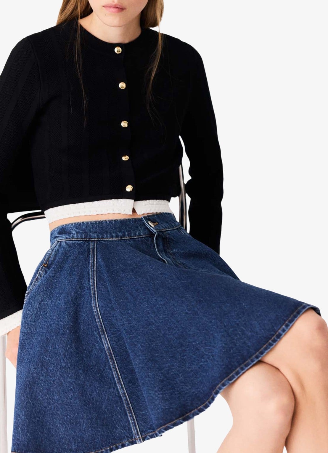 Maje Fijngebreid cropped vest met ronde hals - detail 6 zwart