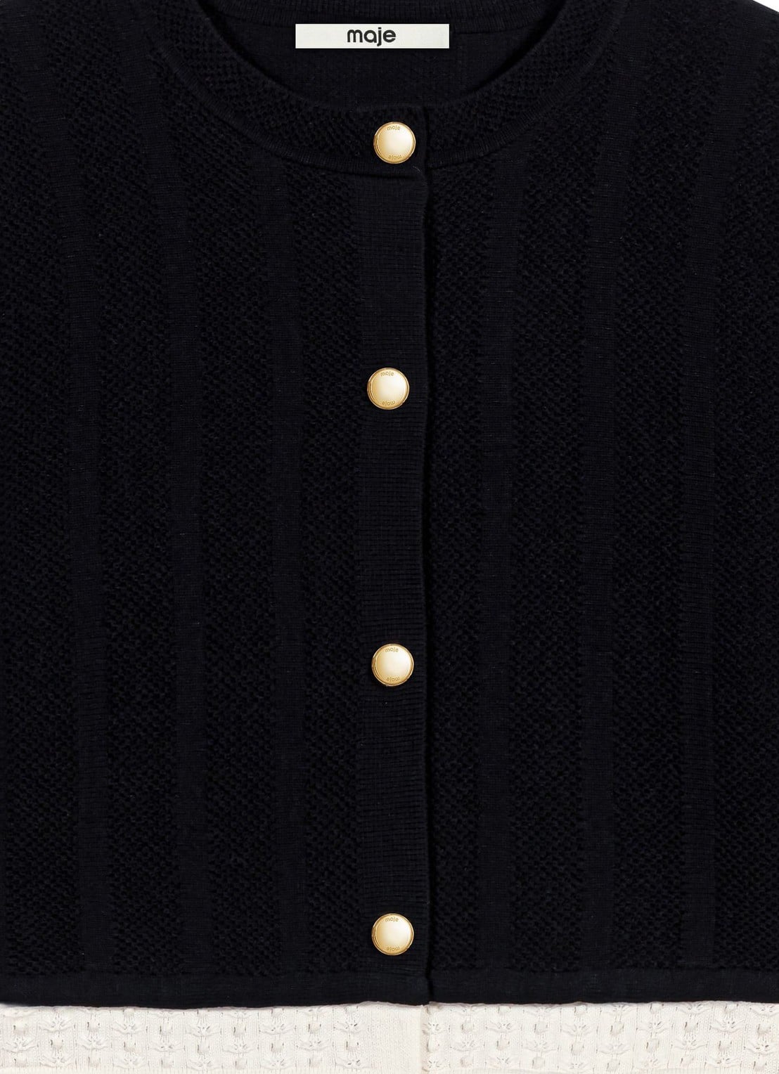 Maje Fijngebreid cropped vest met ronde hals - detail 8 zwart