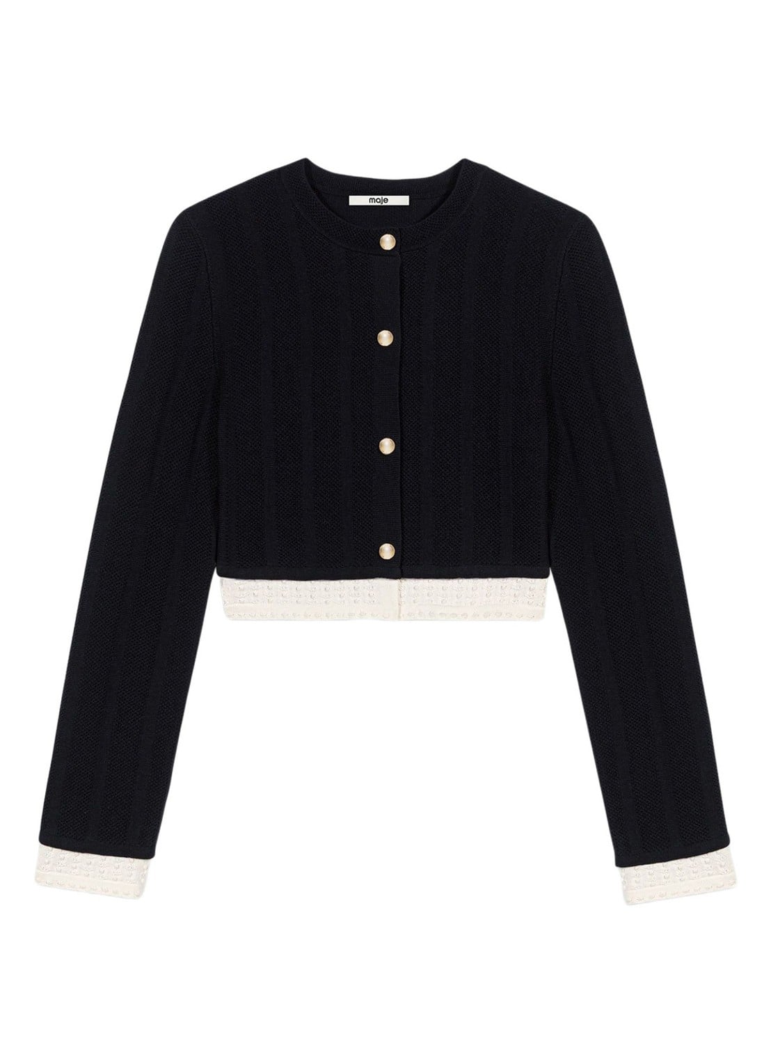 Maje Fijngebreid cropped vest met ronde hals - voorkant 2 zwart