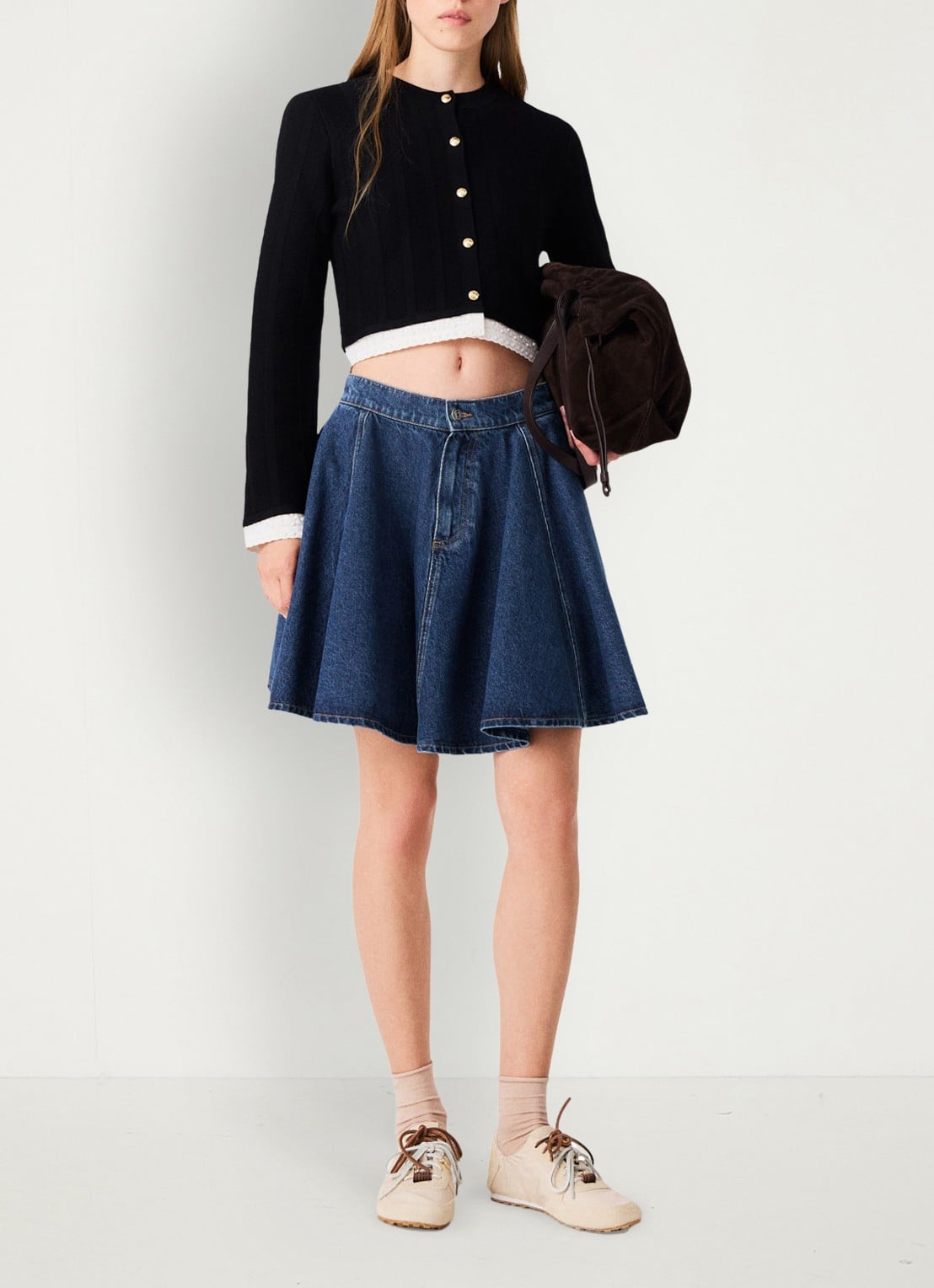 Maje Fijngebreid cropped vest met ronde hals - voorkant 3 zwart