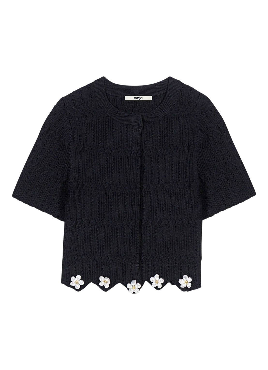 Maje Fijngebreid cropped vest met sierknopen - voorkant 7 jeans