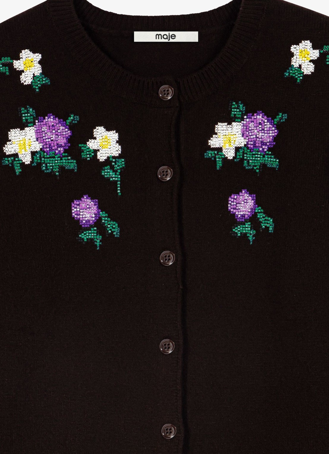Maje Fijngebreid vest in wolblend met kralendecoratie - detail 5 donkerbruin