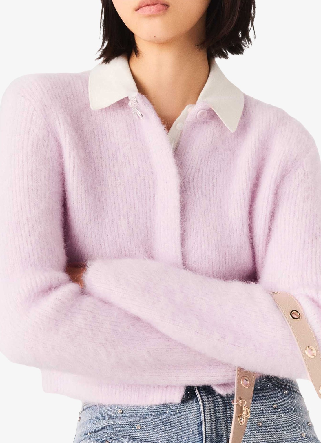 Maje Fijngebreid vest in wolblend - detail 6 roze