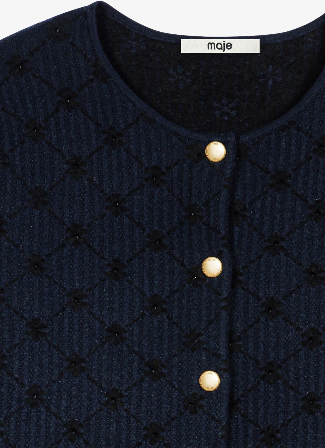 Maje Fijngebreid vest in wolblend - detail donkerblauw