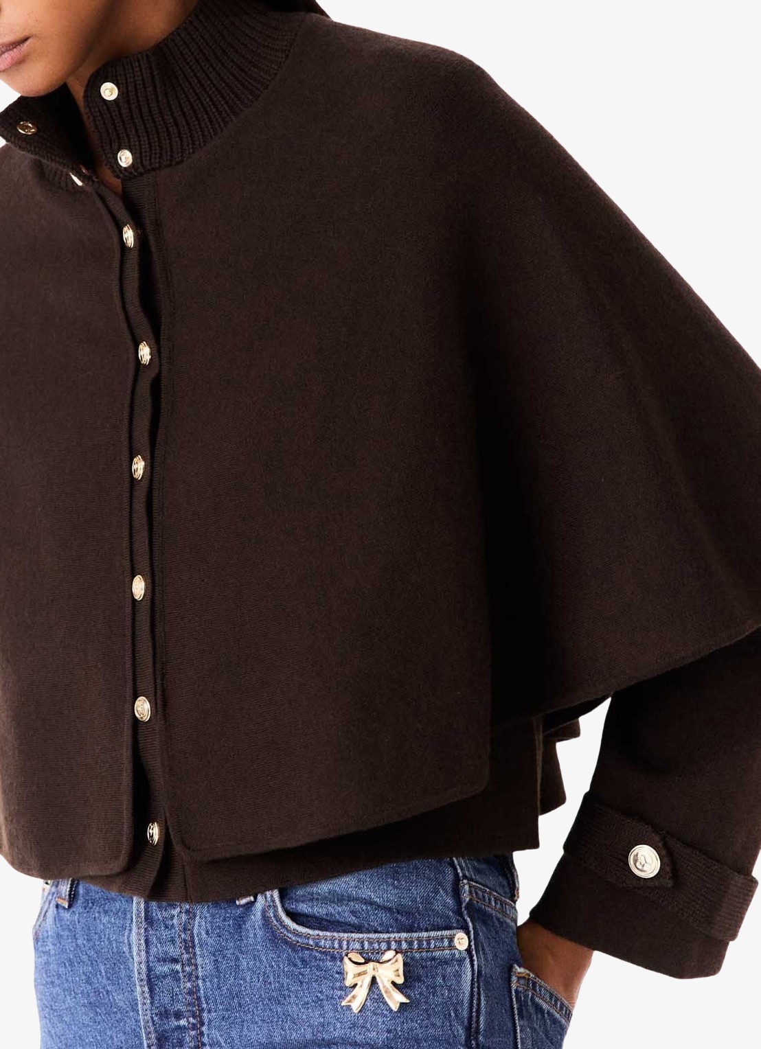 Maje Fijngebreid vest in wolblend - detail 3 donkerbruin