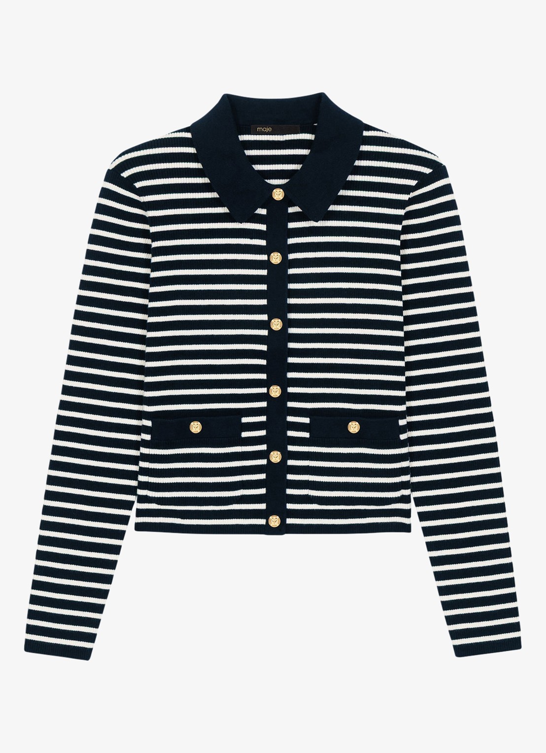 Maje Fijngebreid vest met polokraag en streepprint - voorkant 5 blauw