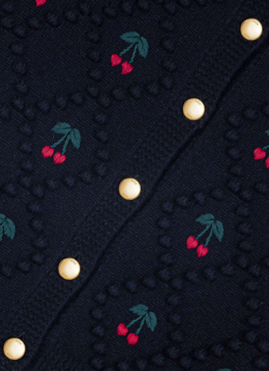 Maje Fijngebreid vest van wol met borduring - detail donkerblauw