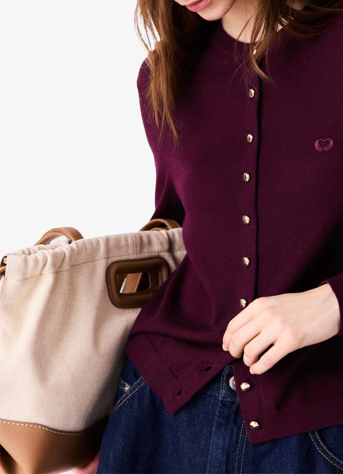 Maje Fijngebreid vest van wol met logoborduring - detail 5 aubergine