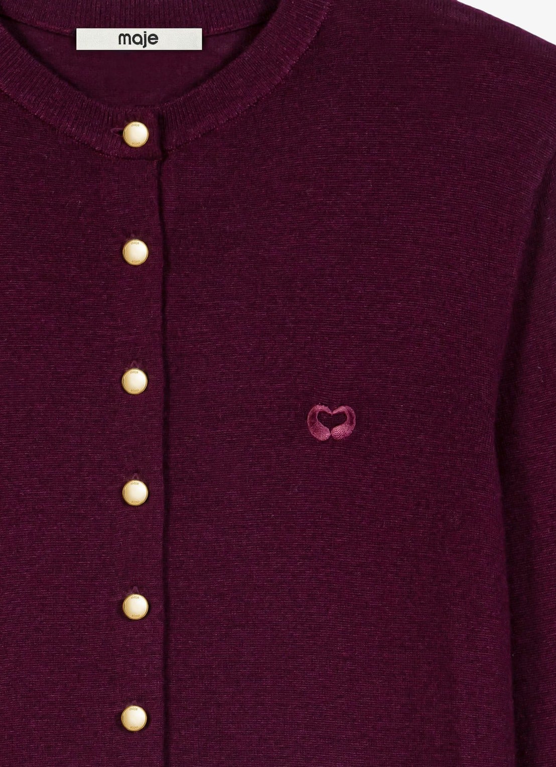 Maje Fijngebreid vest van wol met logoborduring - detail aubergine