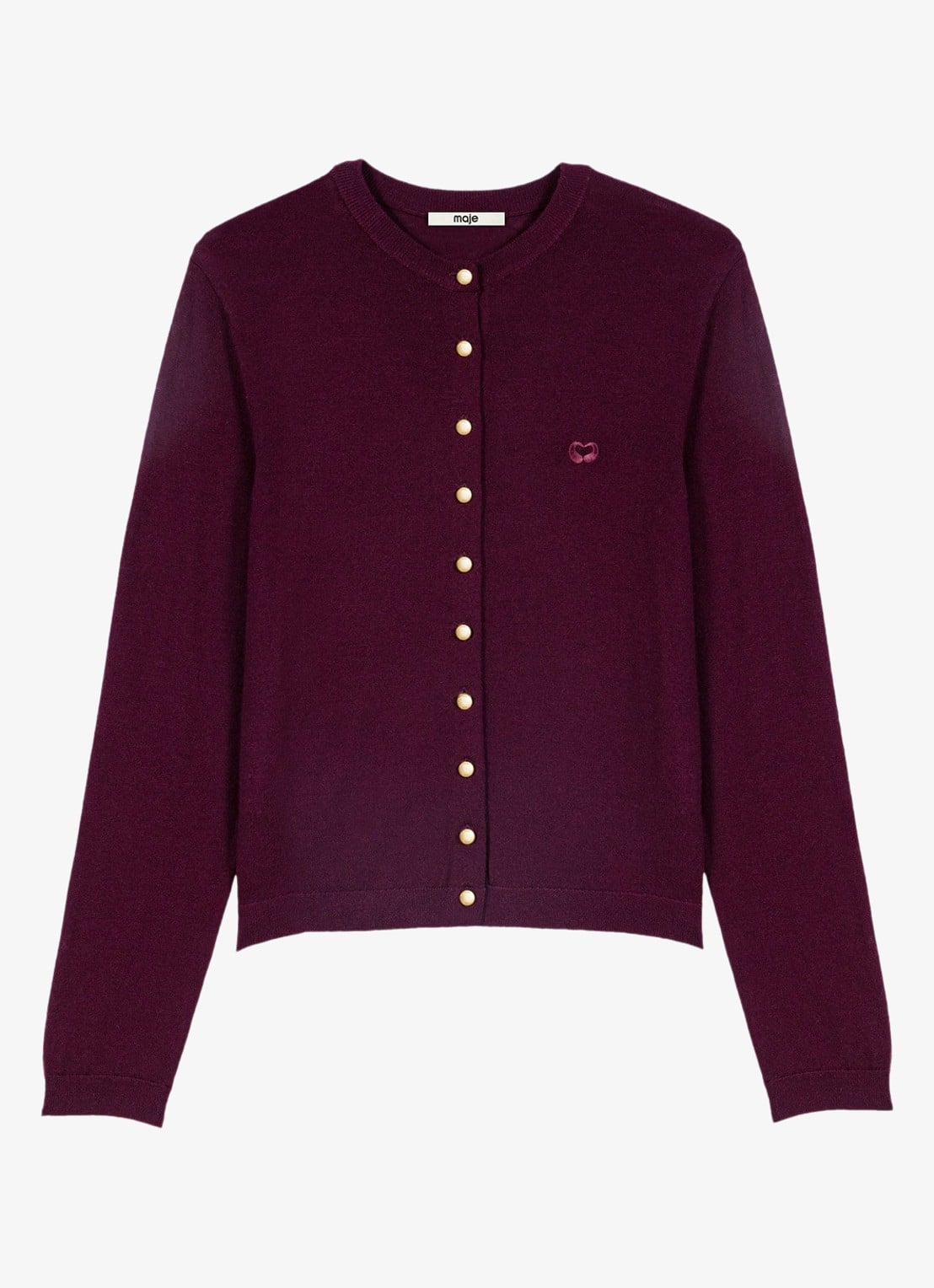 Maje Fijngebreid vest van wol met logoborduring - voorkant 2 aubergine