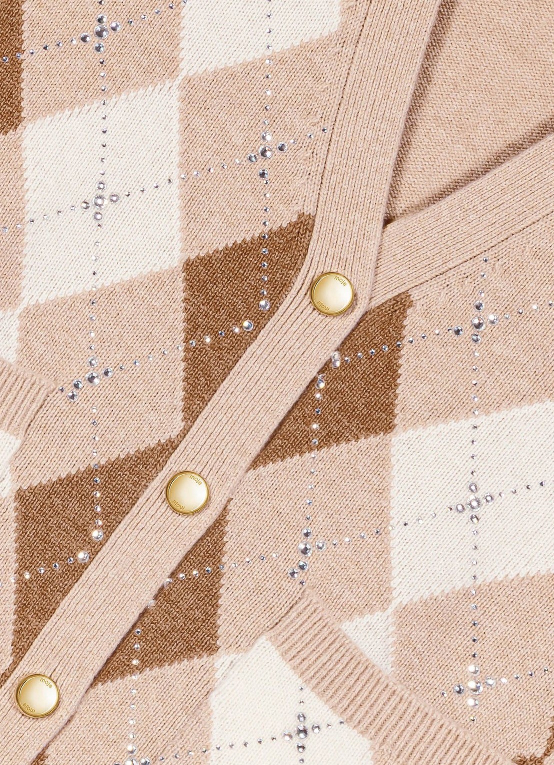 Maje Fijngebreid vest van wol met ruitdessin en strass - detail 5 beige