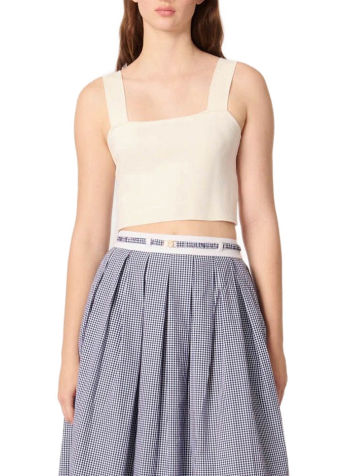 Maje Fijngebreide crop top met stretch - detail beige