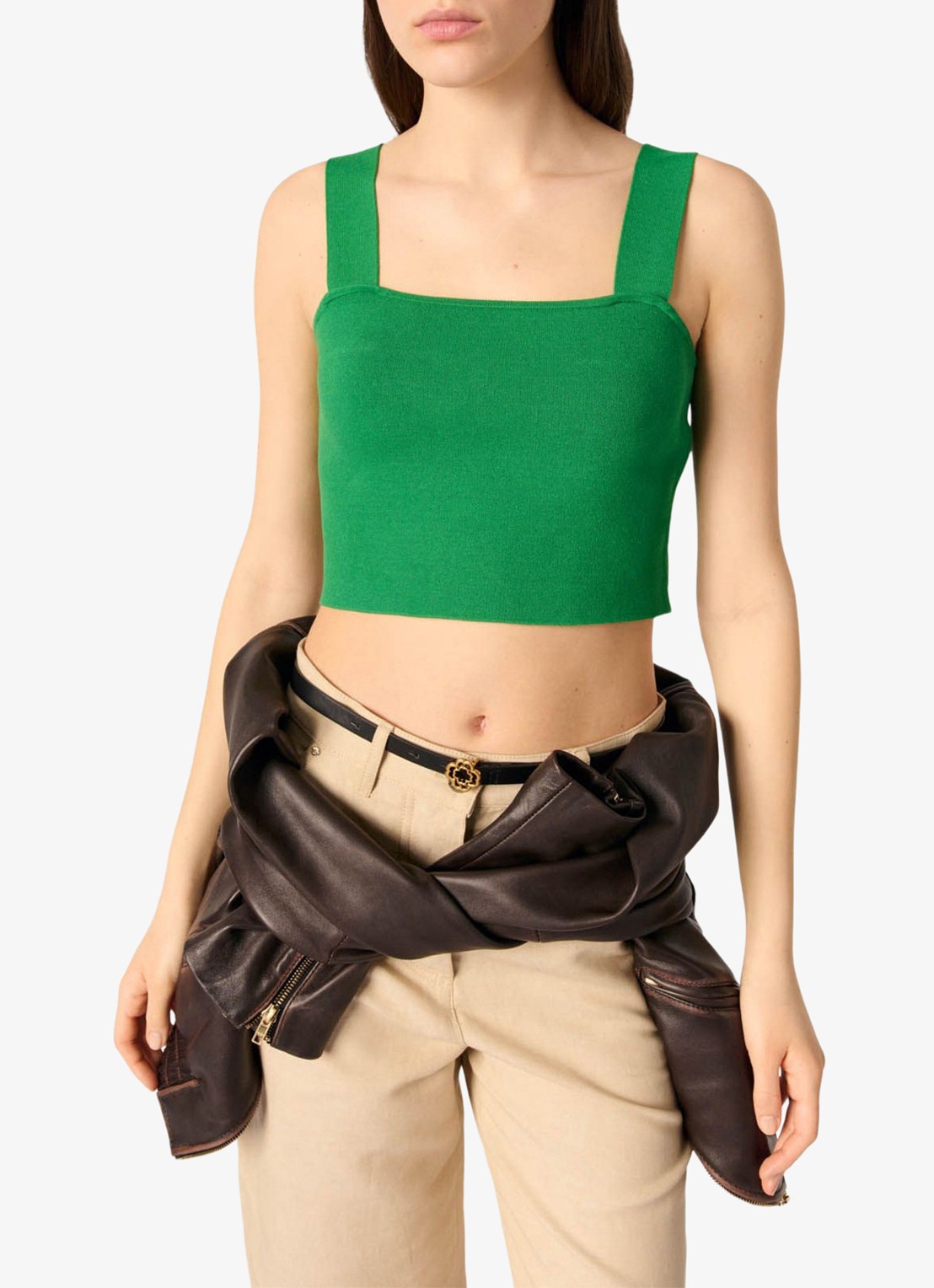 Maje Fijngebreide crop top met stretch - detail 4 groen